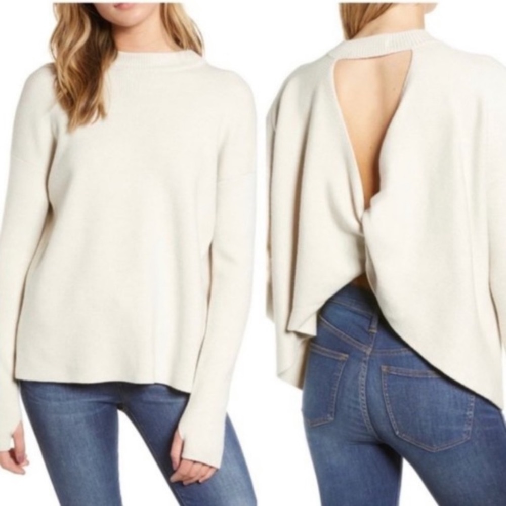 N:PHILANTHROPY OLLIE OAT CREAM Sweater, TWISTED OPEN BACK SWEATER L NEW
